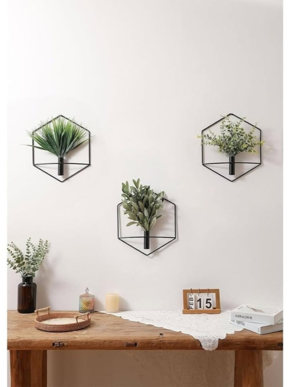 Boho Living Room Honeycomb Plant Wall Art